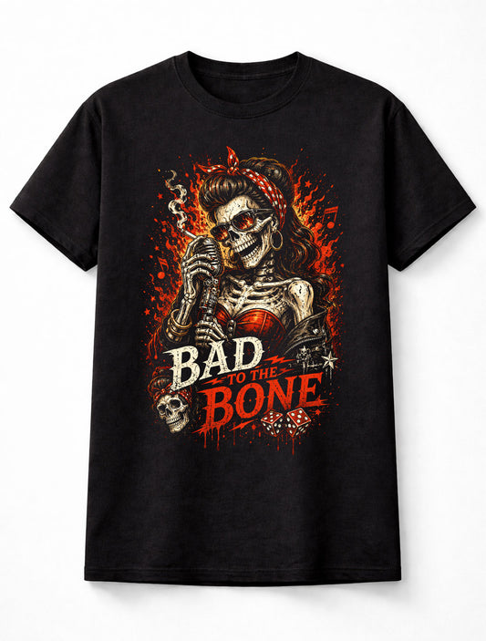 Bad To The Bone Skeleton Rockabilly Singer Graphic Unisex T-Shirt