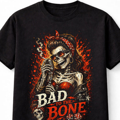 Bad To The Bone Skeleton Rockabilly Singer Graphic Unisex T-Shirt