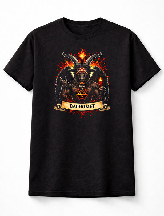 Baphomet T Shirt Goat Demon Occult Pentagram Tattoo Tee Unisex Black
