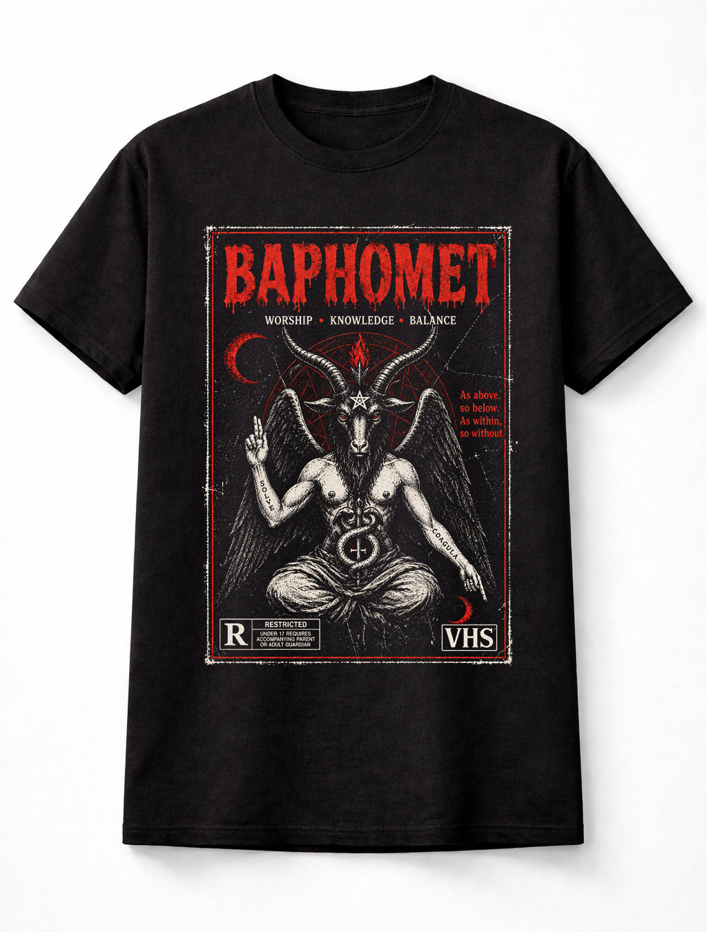 Baphomet Occult Satanic Gothic Metal Vintage Horror VHS Unisex T-Shirt