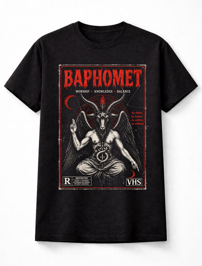 Baphomet Occult Satanic Gothic Metal Vintage Horror VHS Unisex T-Shirt