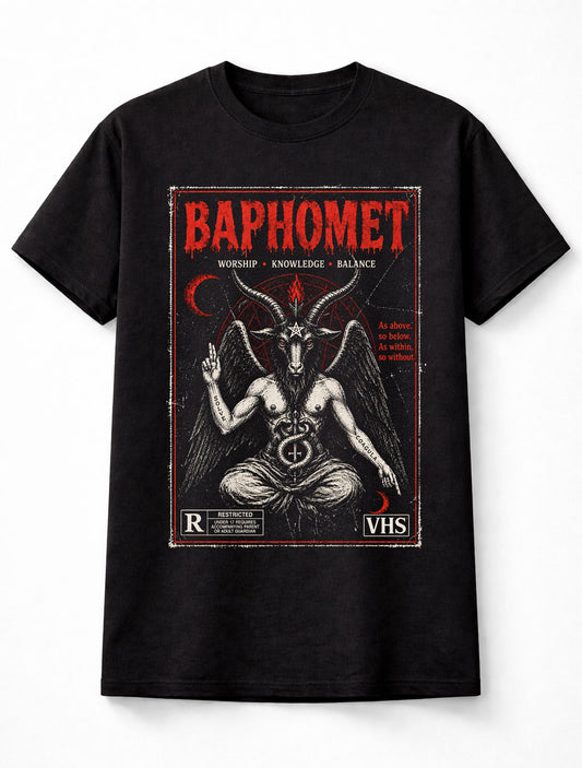 Baphomet Occult Satanic Gothic Metal Vintage Horror VHS Unisex T-Shirt
