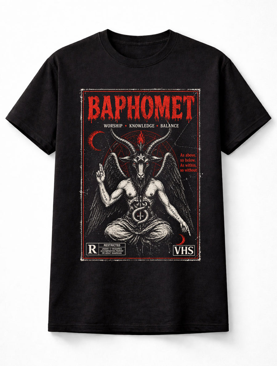 Baphomet Occult Satanic Gothic Metal Vintage Horror VHS Unisex T-Shirt