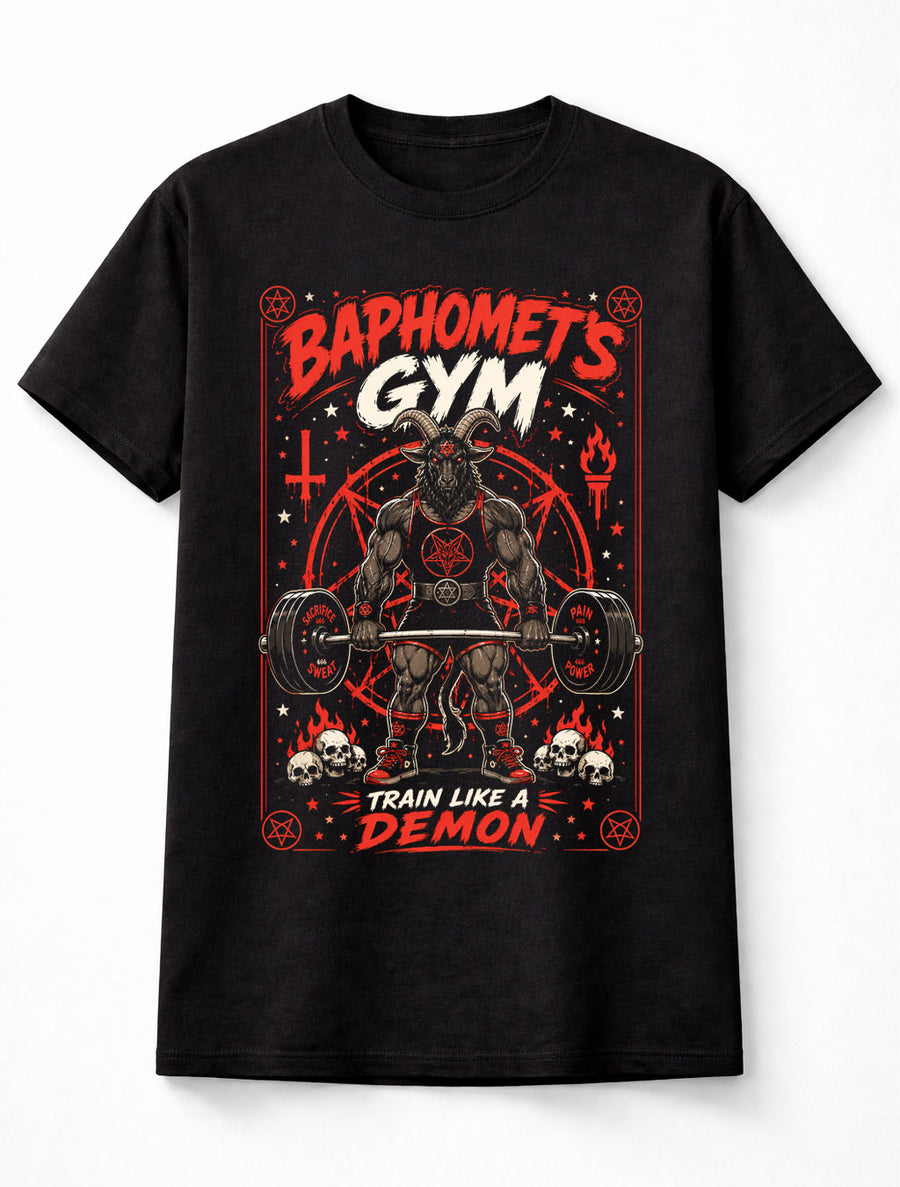 Baphomets Gym Demon Horror Gothic Fitness Graphic Unisex T-Shirt