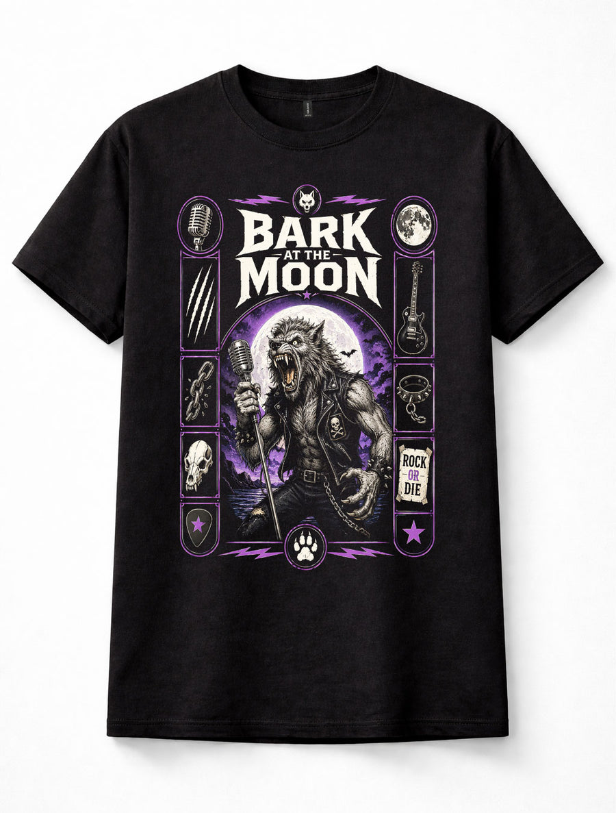 Bark At The Moon Werewolf Rock Music Guitar Gothic Wolf Black Unisex T-Shirt