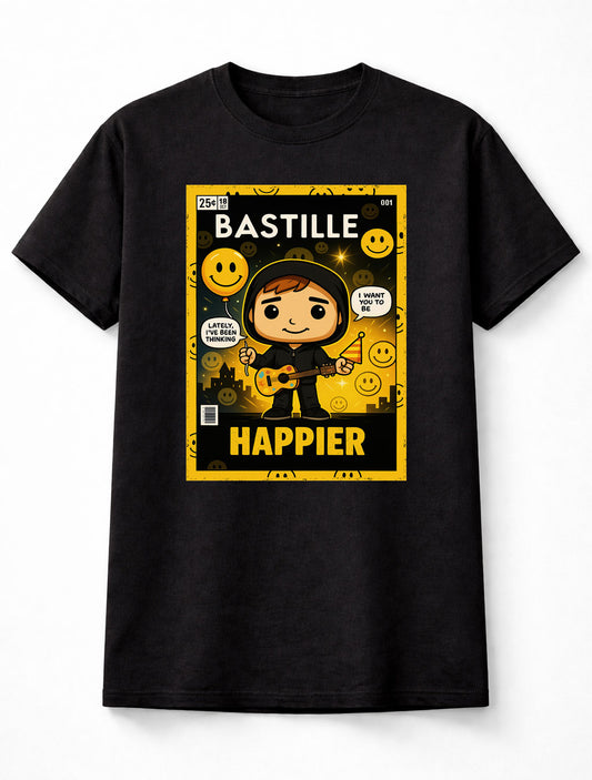 Bastille T-Shirt Happier Indie Pop Unisex Black Graphic Tee