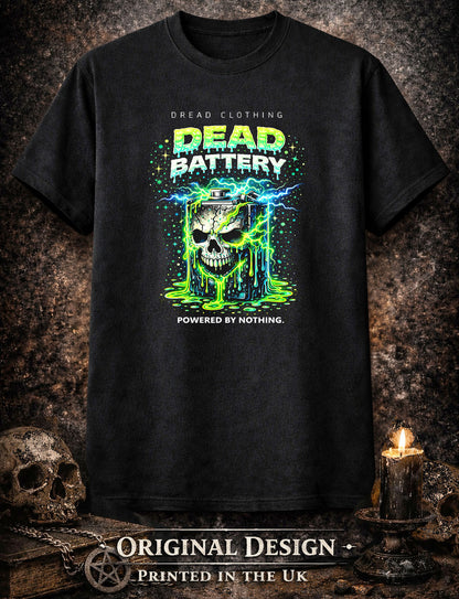 Dead Battery Skull Unisex Toxic Gothic Graphic T-Shirt Horror Dark Punk Tee