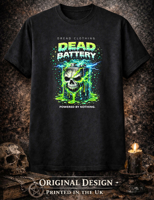 Dead Battery Skull Unisex Toxic Gothic Graphic T-Shirt Horror Dark Punk Tee