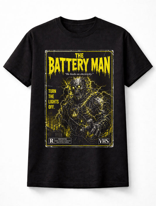 Battery Man VHS Horror Monster Retro Slasher Black Unisex T-Shirt