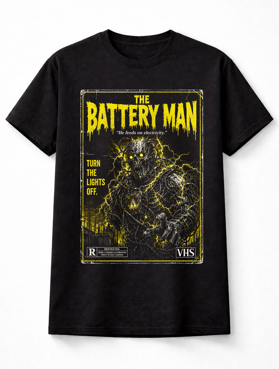 Battery Man VHS Horror Monster Retro Slasher Black Unisex T-Shirt
