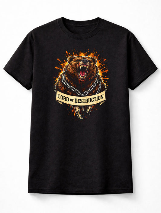 Bear T Shirt Lord of Destruction Animal Rage Tattoo Art Tee Unisex Black