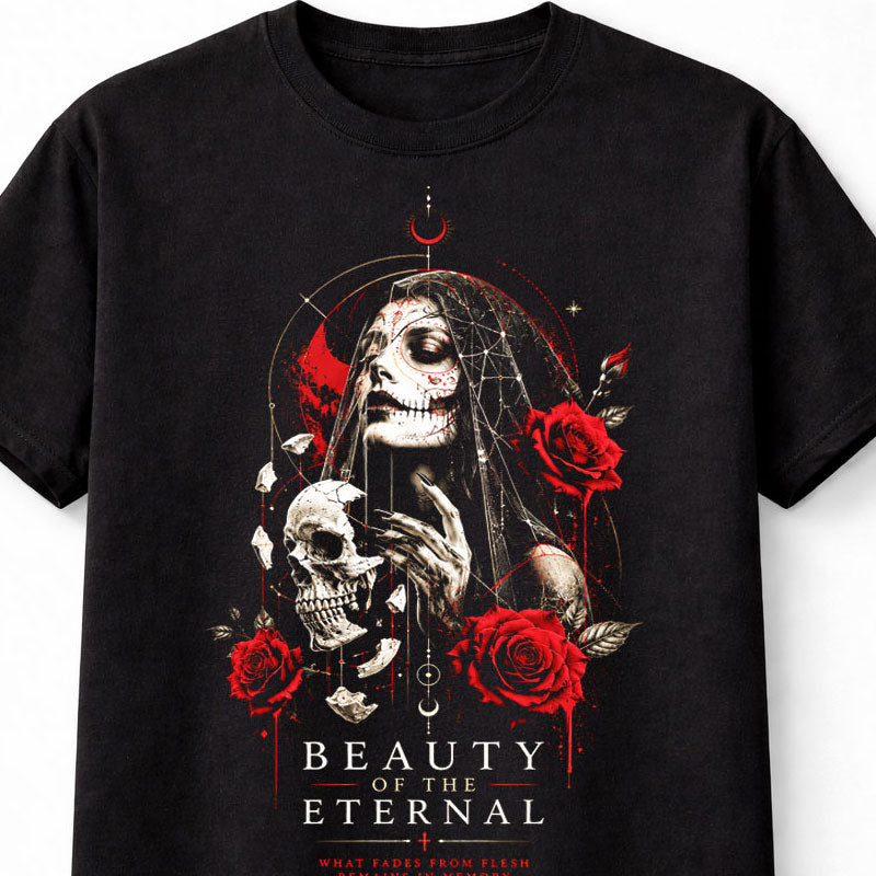 Beauty Of The Eternal Gothic Skull Roses Dark Fantasy Unisex T-Shirt
