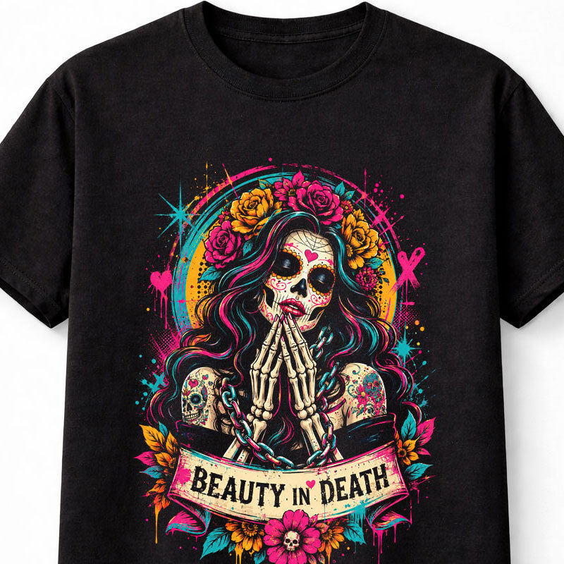 Beauty In Death Sugar Skull Floral Gothic Graphic Unisex T-Shirt