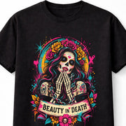 Beauty In Death Sugar Skull Floral Gothic Graphic Unisex T-Shirt