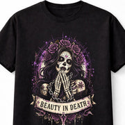 Beauty In Death Gothic Sugar Skull Roses Graphic Unisex T-Shirt
