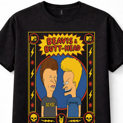 Beavis and Butt-Head MTV Heavy Metal Cartoon Rock Black Unisex T-Shirt