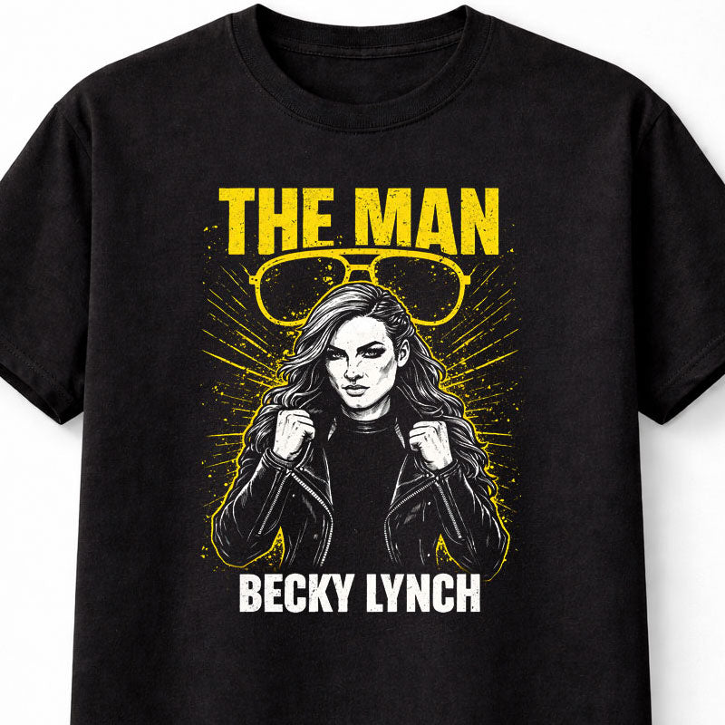 Becky Lynch The Man Wrestling Graphic T-Shirt Women Wrestler Icon Sunglasses Bold Fan Tee WWE Style Adults & Kids Unisex T-Shirt