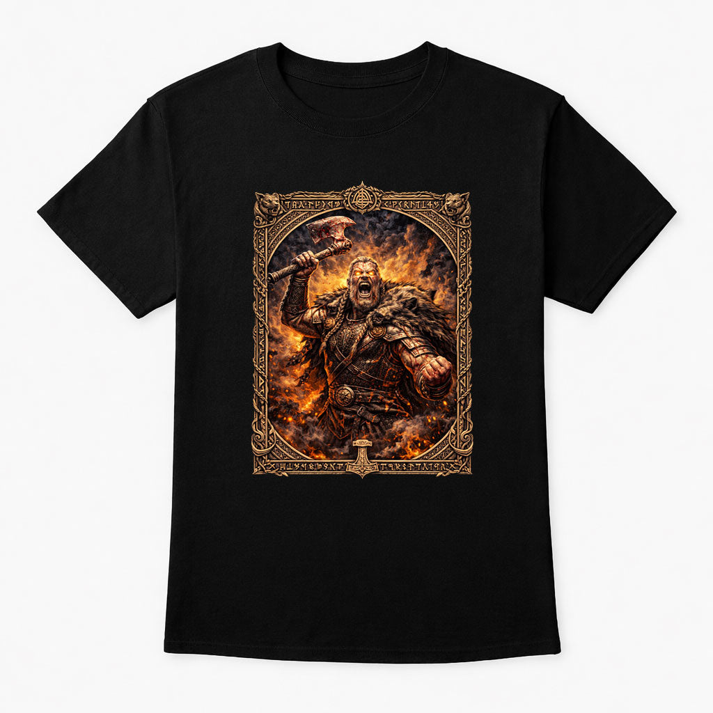 Viking Berserker Warrior with Axe Norse Mythology T-Shirt Unisex Fiery Battle