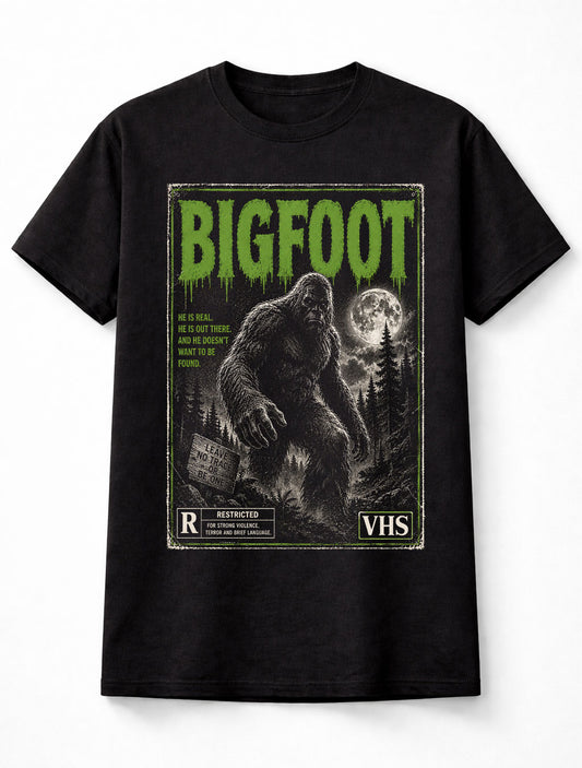 Bigfoot Cryptid Forest Monster Vintage Horror VHS Unisex T-Shirt