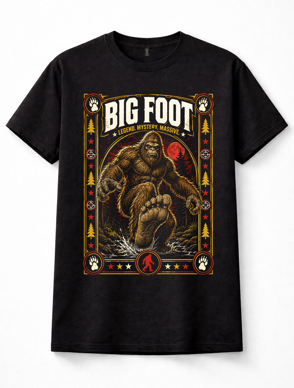 Bigfoot Sasquatch Cryptid Legend Mystery Forest Creature Black Unisex T-Shirt