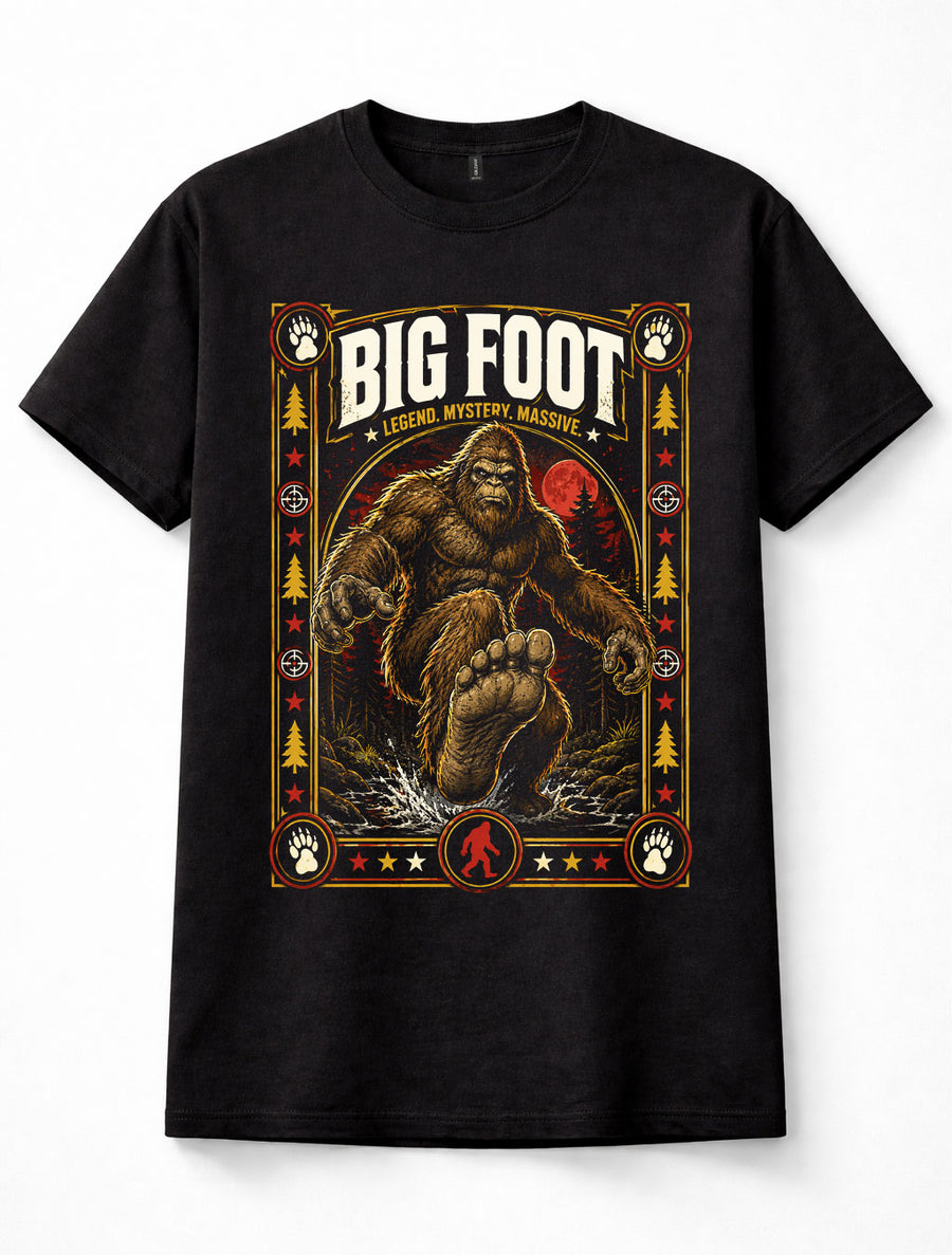 Bigfoot Sasquatch Cryptid Legend Mystery Forest Creature Black Unisex T-Shirt