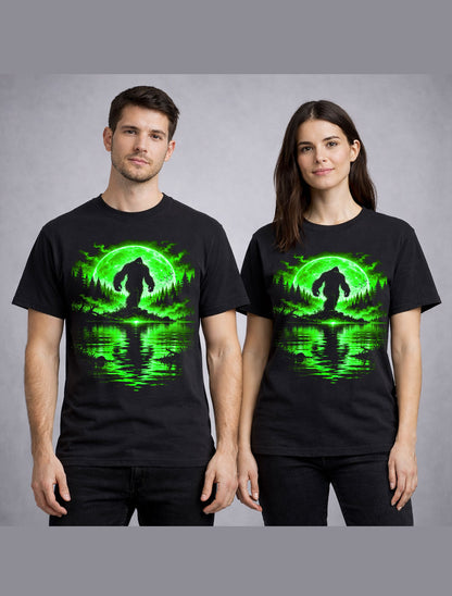 Bigfoot Moon Cryptid Sasquatch Horror Forest Graphic Unisex T-Shirt