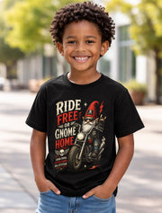 Biker Gnome Ride Free Or Gnome Home Funny Motorcycle Graphic Unisex T-Shirt