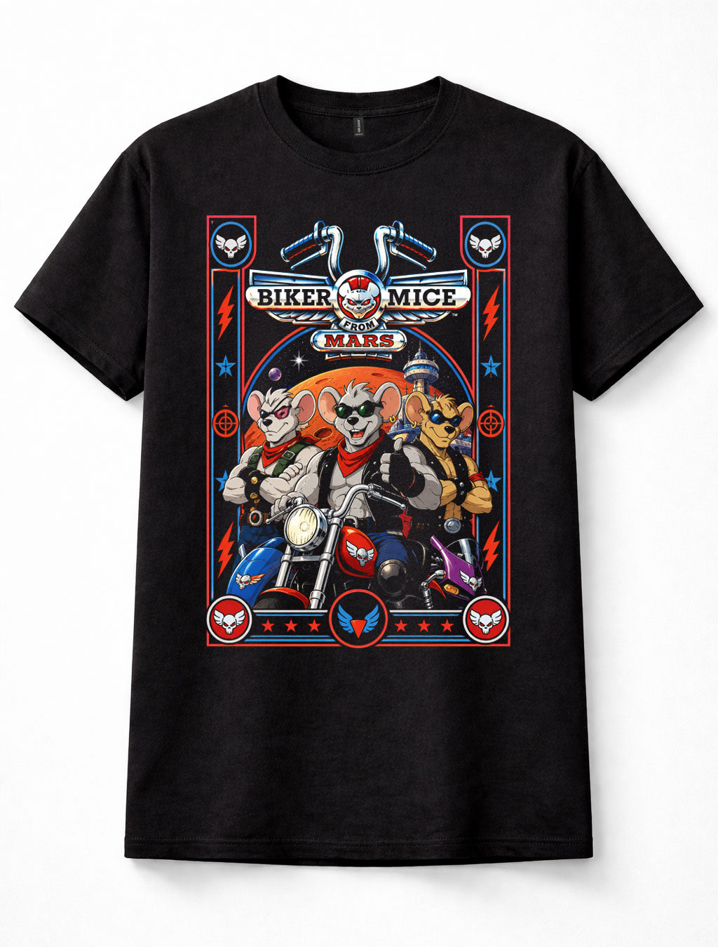 Biker Mice From Mars Retro Cartoon Motorcycle Black Unisex T-Shirt