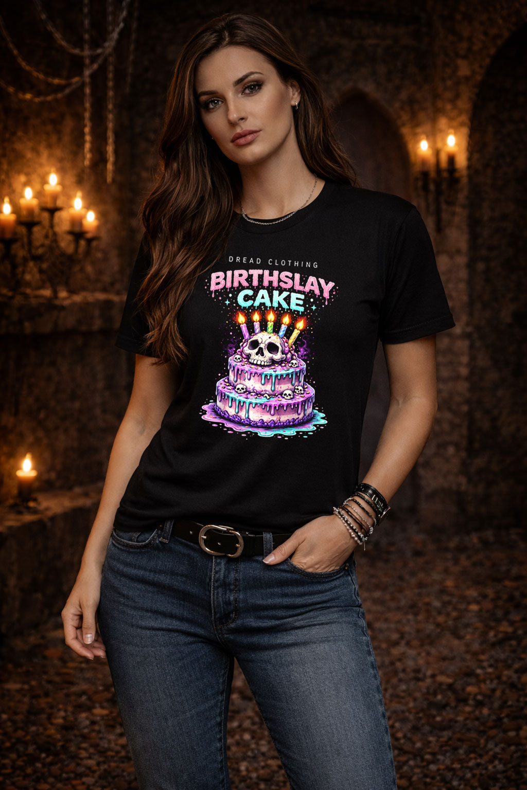 Birthslay Cake Skull Unisex Toxic Gothic Birthday Horror Graphic T-Shirt