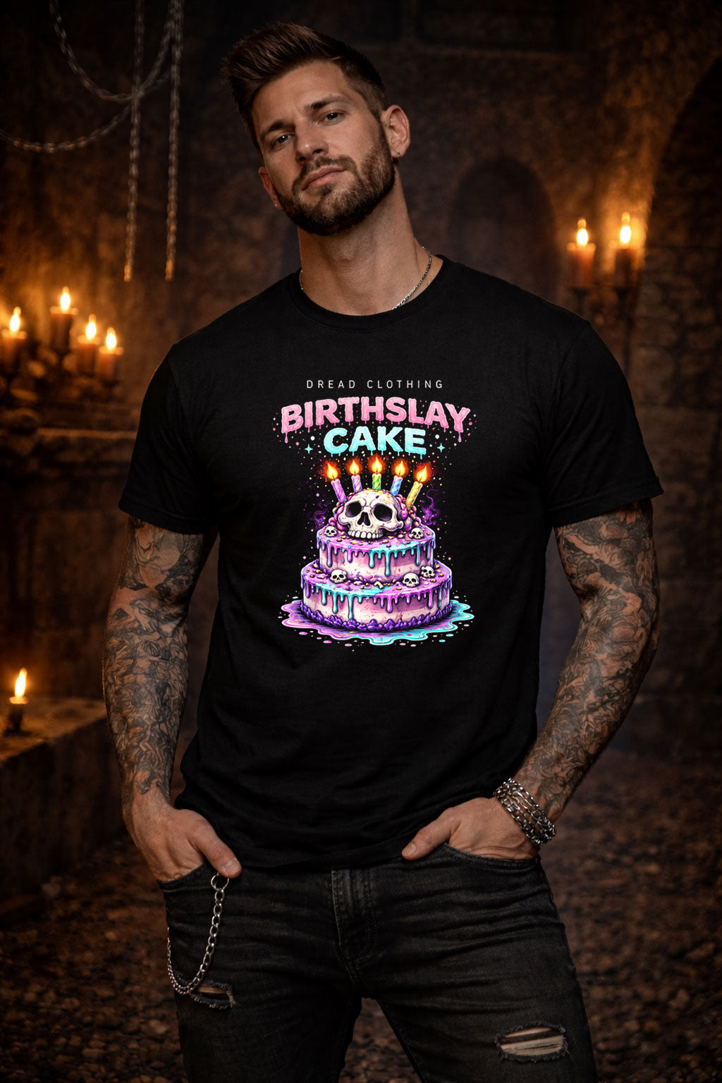 Birthslay Cake Skull Unisex Toxic Gothic Birthday Horror Graphic T-Shirt