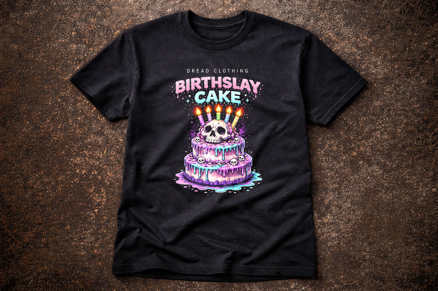 Birthslay Cake Skull Unisex Toxic Gothic Birthday Horror Graphic T-Shirt