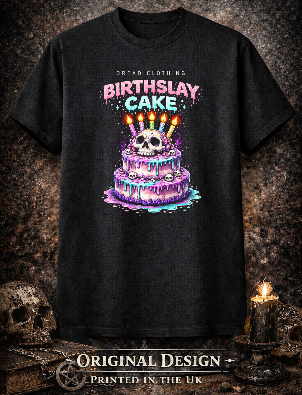 Birthslay Cake Skull Unisex Toxic Gothic Birthday Horror Graphic T-Shirt