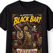 Black Bart Pirate Captain Skull Flag Treasure Graphic Unisex T-Shirt