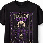 Black Cat Cult Gothic Witch Occult Pentagram Skull Wiccan Unisex T-Shirt
