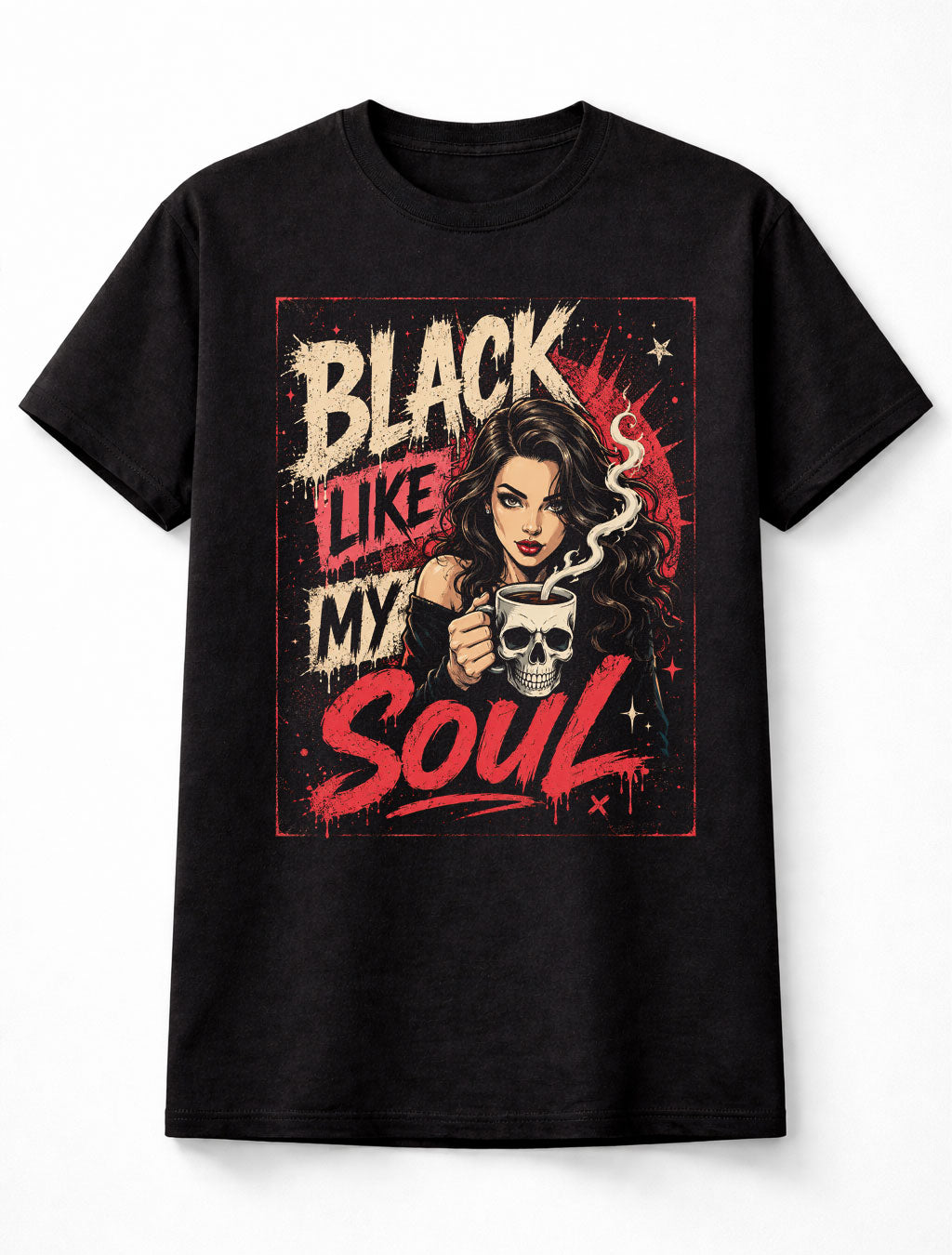 Black Like My Soul Gothic Coffee Skull Dark Humor Unisex T-Shirt