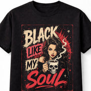 Black Like My Soul Gothic Coffee Skull Dark Humor Unisex T-Shirt