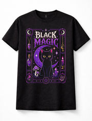 Black Magic Cat Witch Gothic Moon Pentagram Occult Wiccan Unisex T-Shirt