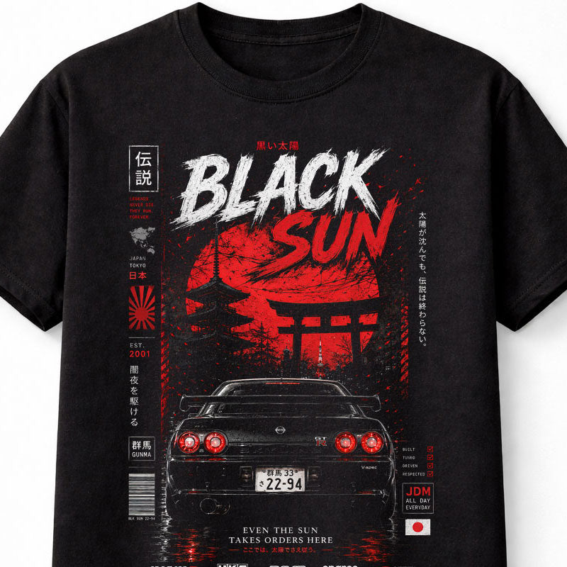 Black Sun JDM Skyline GTR Racing Y2K Graphic Unisex T-Shirt