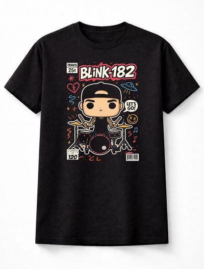 Travis Barker Blink-182 T-Shirt Pop Punk Chibi Unisex Black Graphic Tee