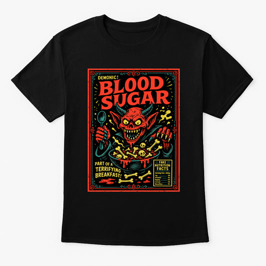 Blood Sugar Demonic Cereal Horror Unisex T-Shirt Retro Monster Tee