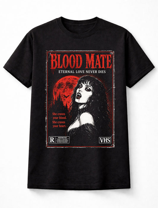 Blood Mate Vampire Gothic Dracula Vintage Horror VHS Unisex T-Shirt