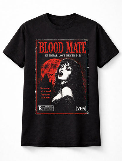 Blood Mate Vampire Gothic Dracula Vintage Horror VHS Unisex T-Shirt