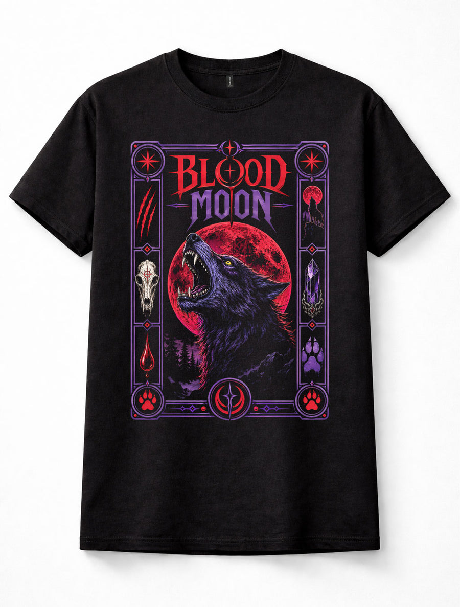 Blood Moon Werewolf Wolf Howling Full Moon Gothic Horror Fantasy Unisex T-Shirt