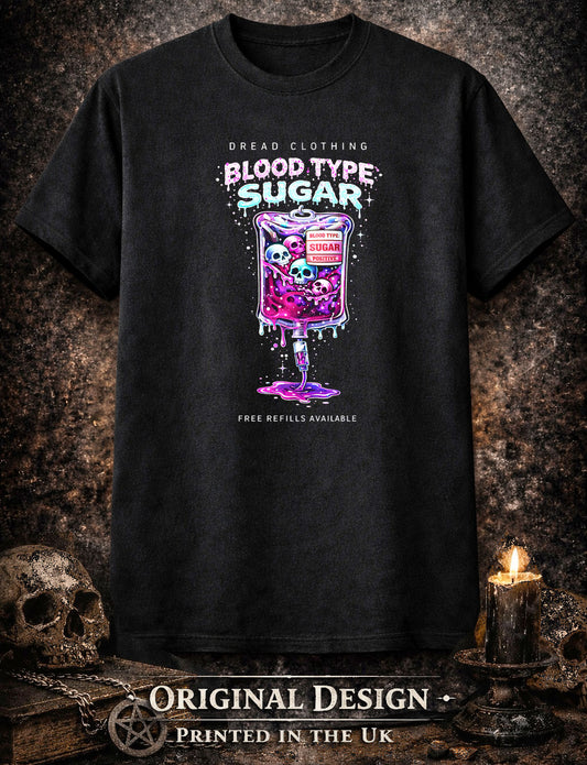 Blood Type Sugar IV Skull Diabetes Unisex Toxic Gothic Horror Graphic T-Shirt
