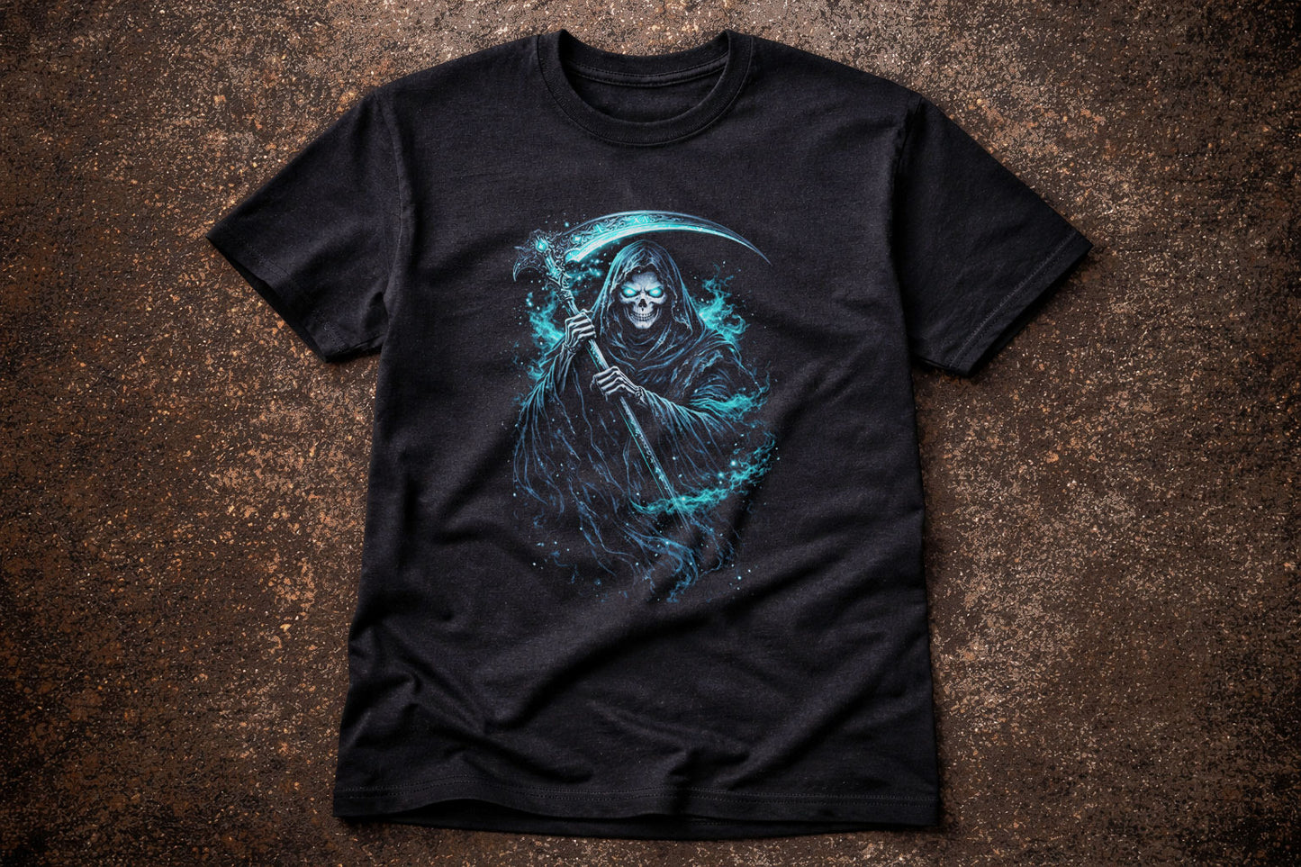 Grim Reaper Skull Skeleton T Shirt Gothic Death Scythe Dark Fantasy Unisex Tee