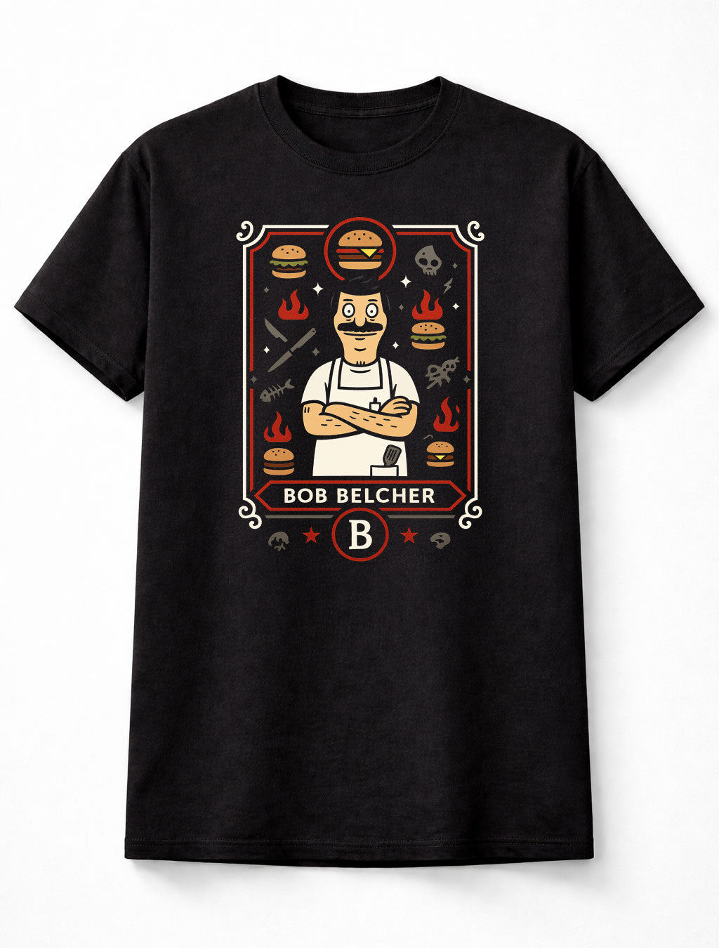 Bob Belcher Burger Master Cartoon Tribute Unisex Black Graphic Tee