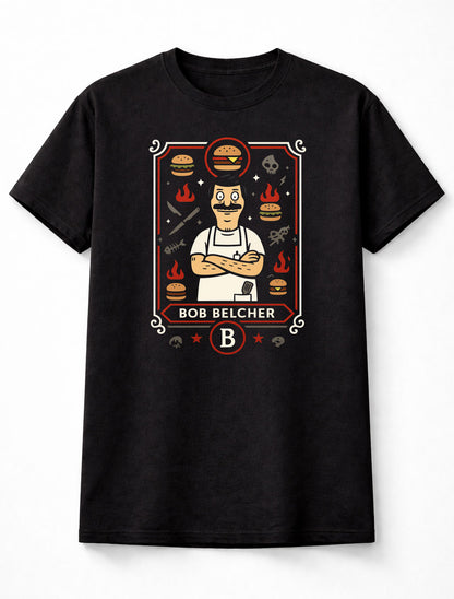 Bob Belcher Burger Master Cartoon Tribute Unisex Black Graphic Tee