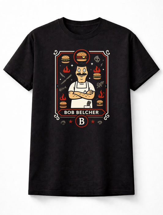 Bob Belcher Burger Master Cartoon Tribute Unisex Black Graphic Tee
