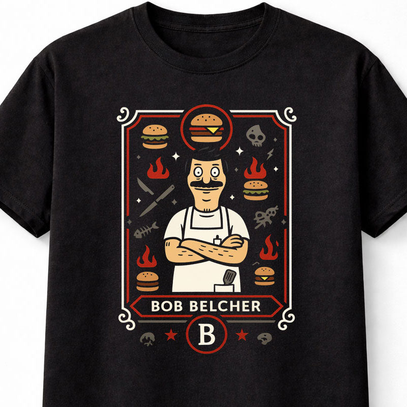Bob Belcher Burger Master Cartoon Tribute Unisex Black Graphic Tee