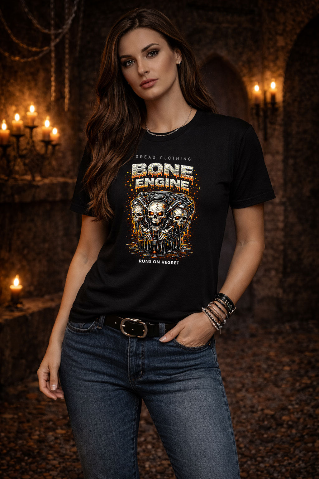 Bone Engine Skull Unisex Toxic Gothic Biker Graphic T-Shirt Dark Horror Tee